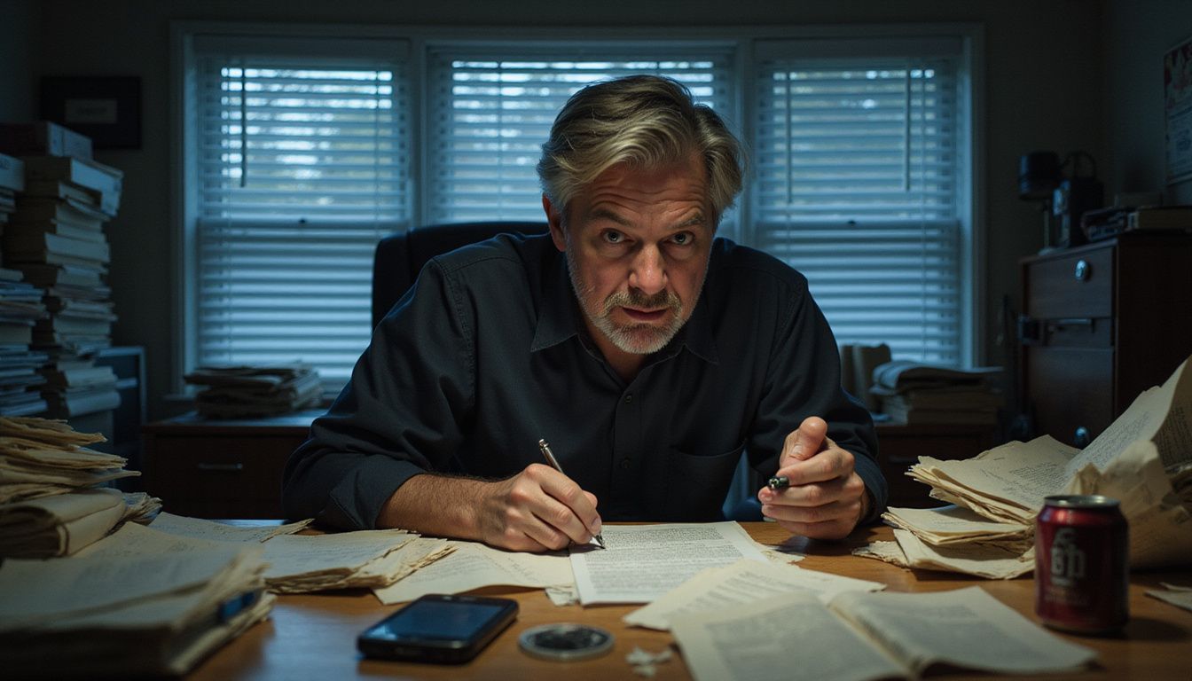 A frantic man secretly researches as his daughter monitors his history.