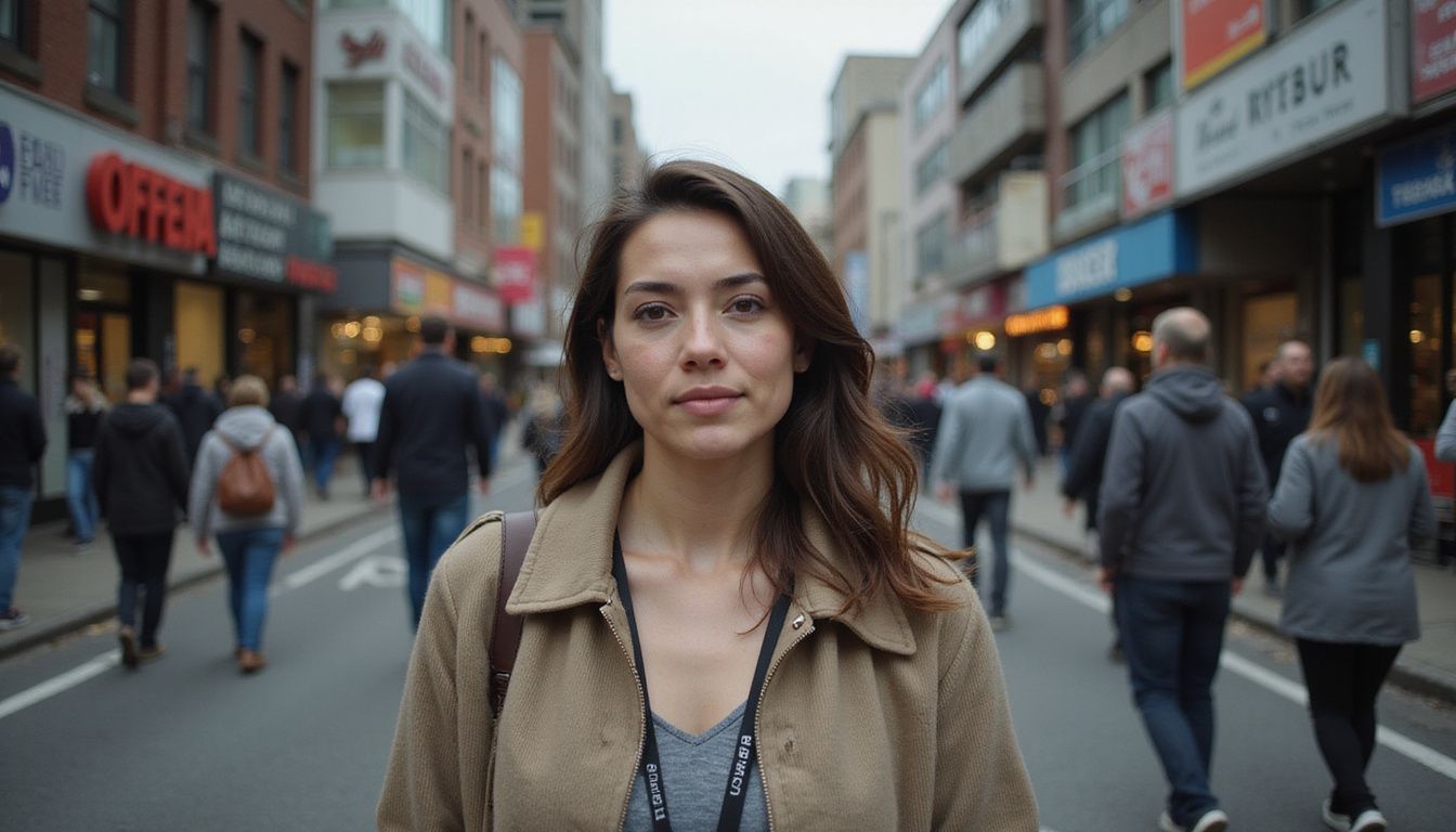 A busy urban street scene filled with everyday city life.